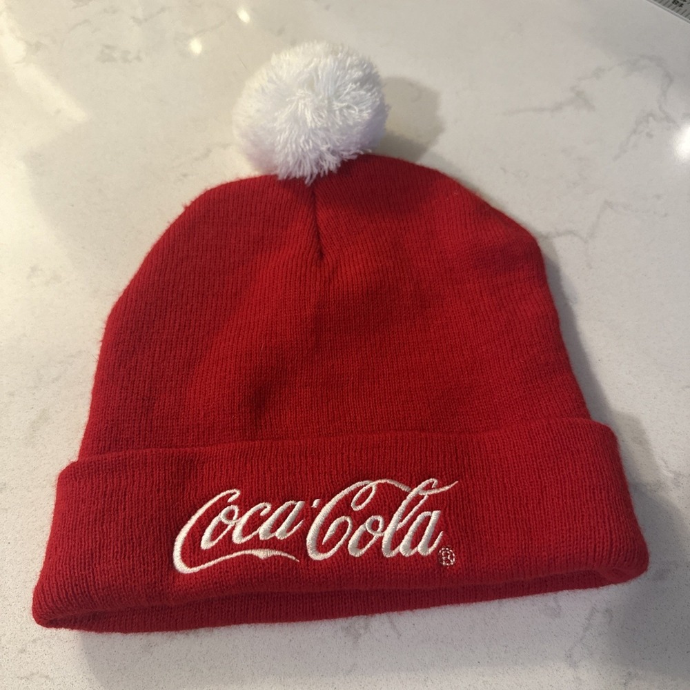 Coca-Cola Red‎ Beanie Hat One Size Cuffed Pom Pom